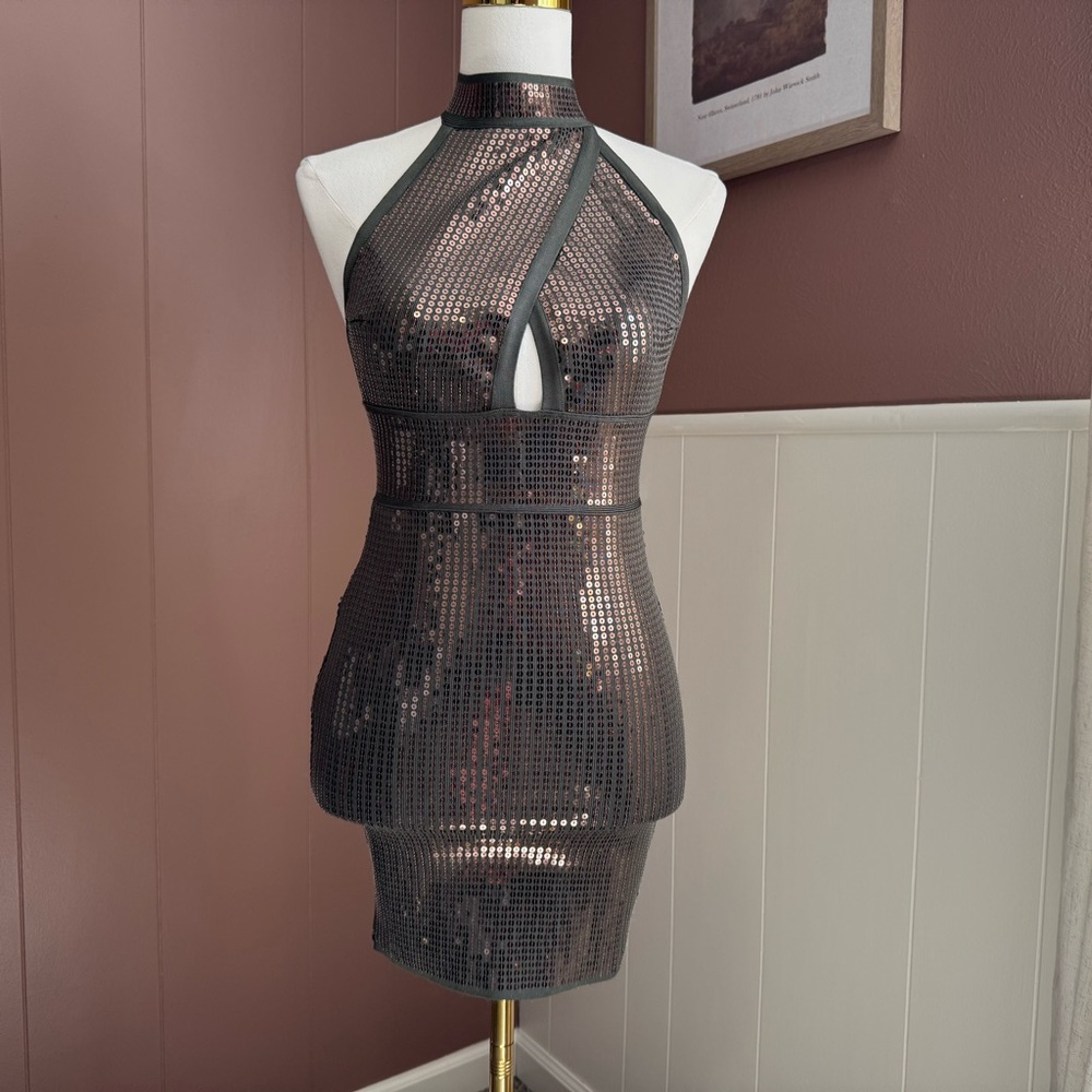 Bebe Halter Sequin Cocktail Mini Dress